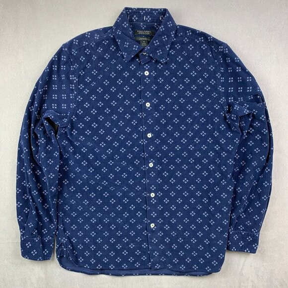 Banana Republic Mens Shirt Medium Blue Spotted Corduroy Button Up Organic Cotton - Picture 1 of 8